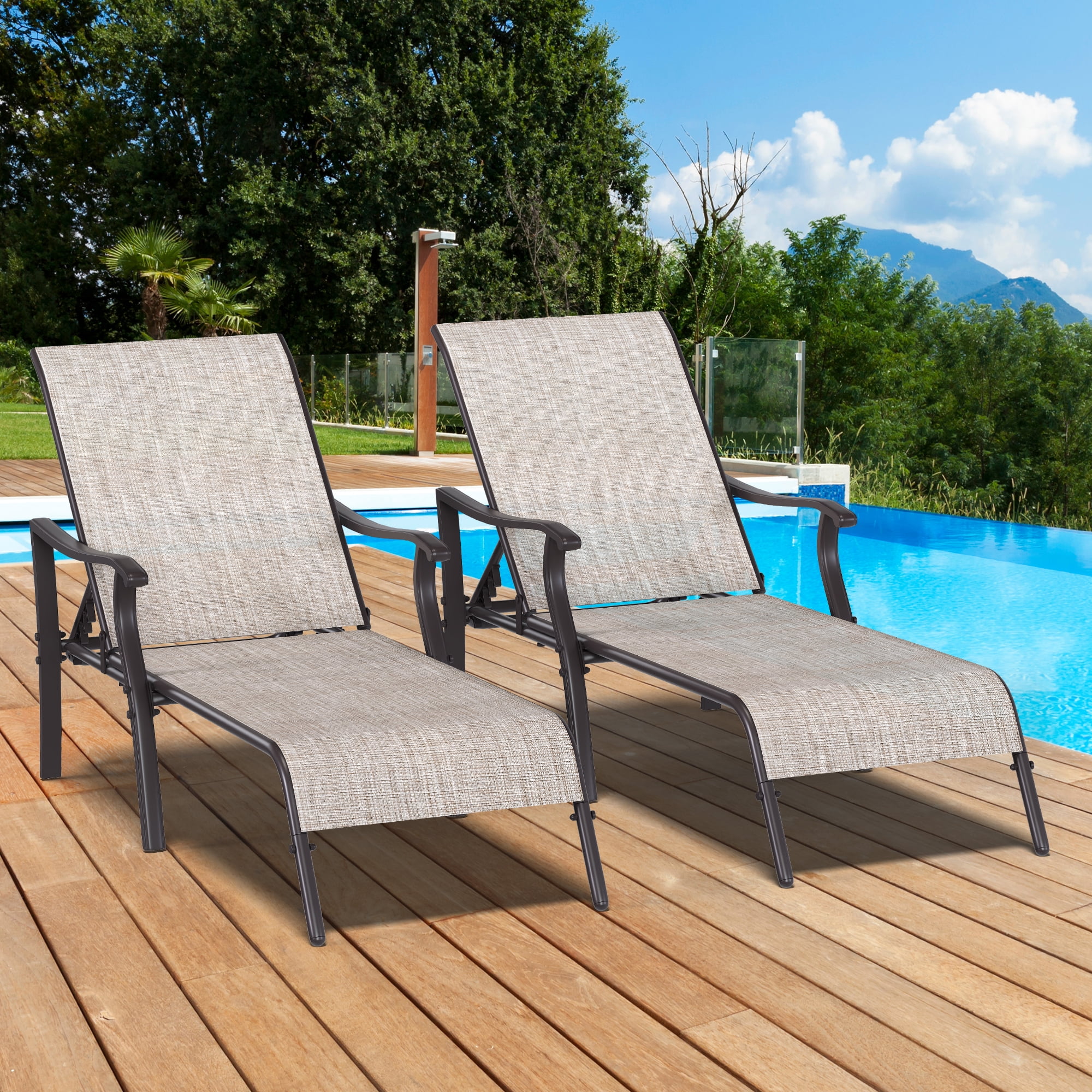 Uforic 2 Pcs Outdoor Chaise Lounge Chair, Aluminum Patio Lounge Chair with 5 Adjustable Positions