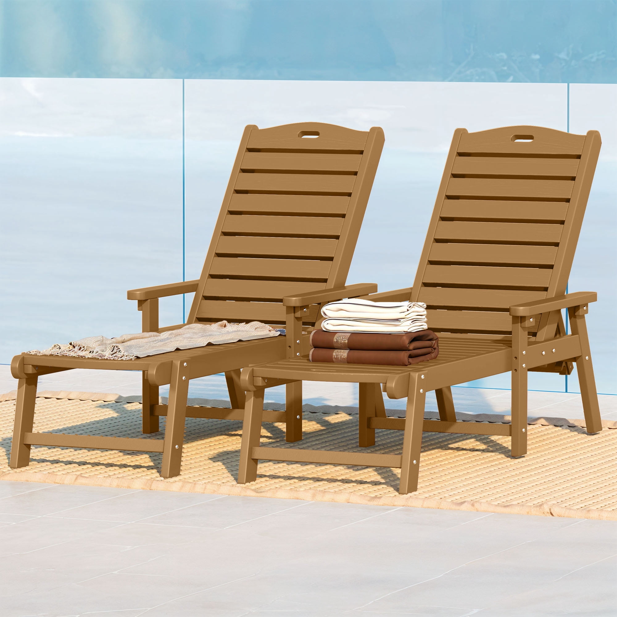 Uforic 2 Pcs Outdoor Chaise Lounge Chairs with Adjustable Backrest, Heavy Duty Hips Resin Patio Lounger with Wide Armrest