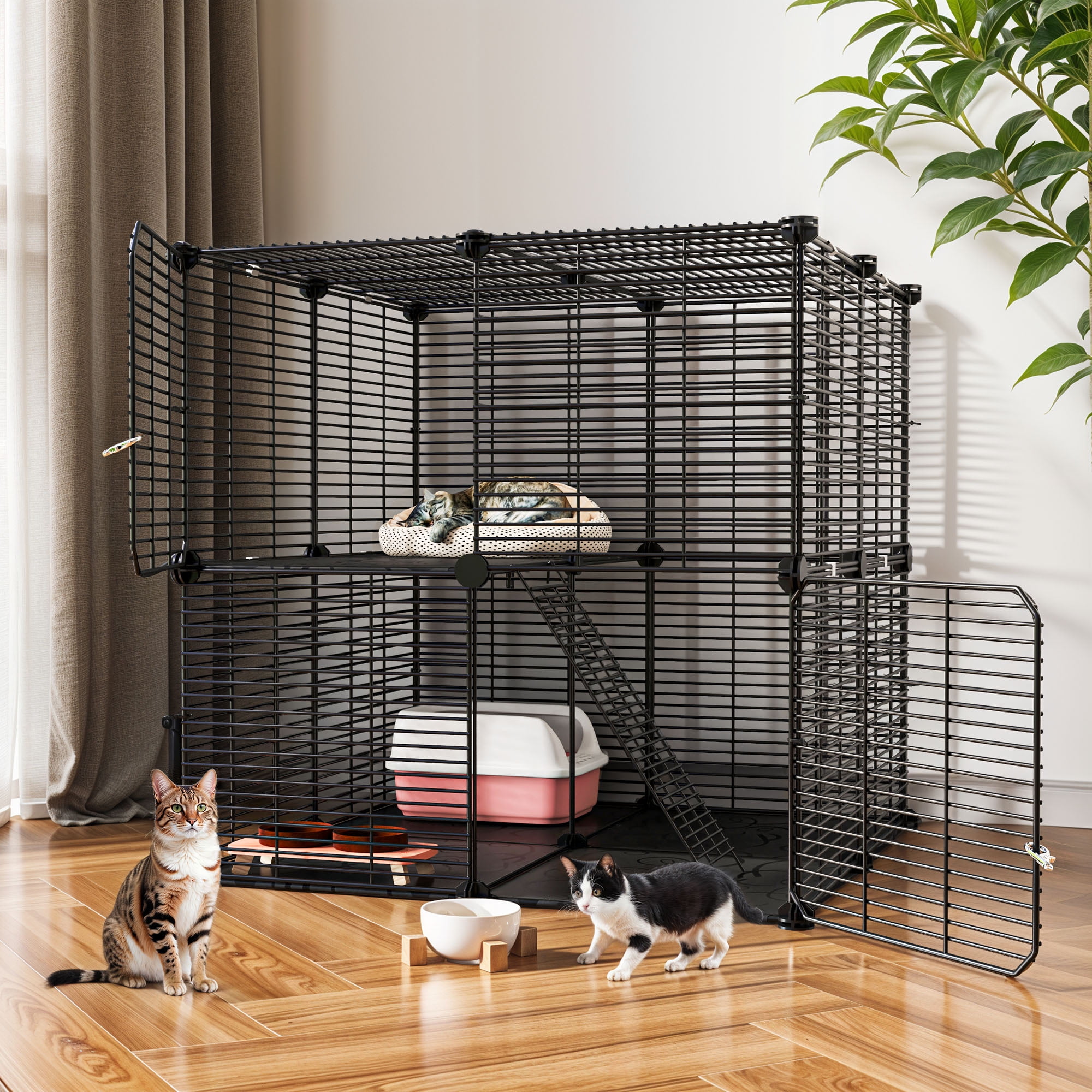 Uforic Tier Cat Cage, Indoor Cat Enclosure DIY Cat Playpen Metal