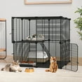 thumbnail image 1 of Uforic 2-Tier 28" Cat Cage & Playpen – Metal Indoor Enclosure for 1-2 Cats, Rabbits, and Kittens – Ideal for Travel, Camping, and Home Use, Black, 1 of 7