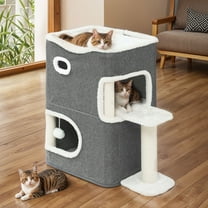 Uforic 2-Tier Cat House, Indoor Cat Condo with Scratch Pad, Tunnels & Hideaway Cube, Gray