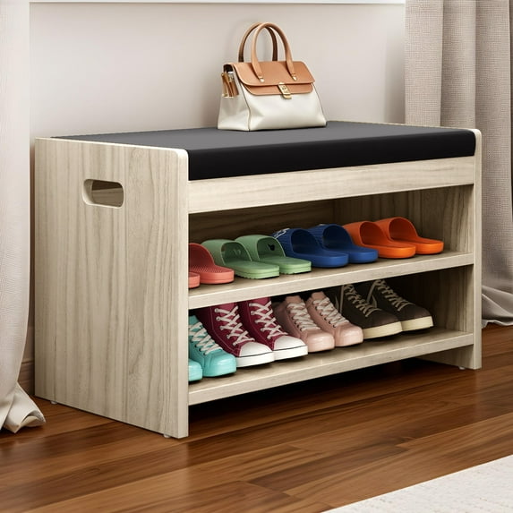Uforic 2-Tier Shoe Bench, Entryway Storage Bench Shoe Rack Organizer Unit , Oak