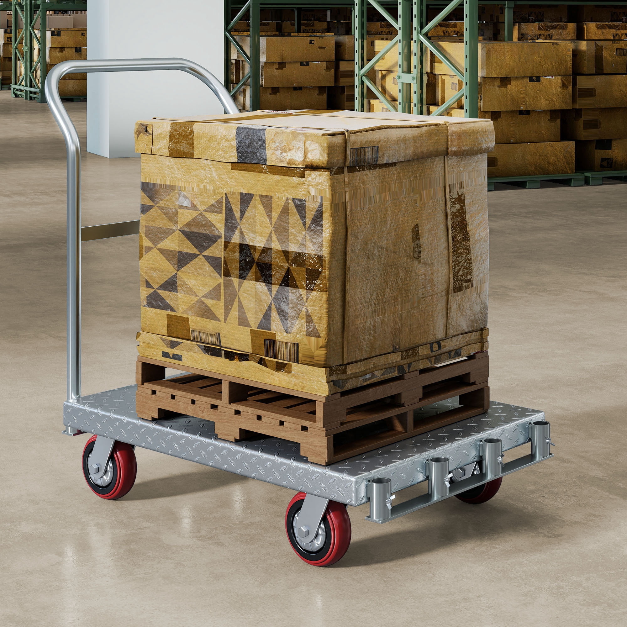 Uforic 2-in-1 Heavy-Duty Panel Cart with 4 Side Handrails and 4 Rubber Swivel, 2200Lbs Capacity, Silver Metal Construction, 91.5×61×84CM