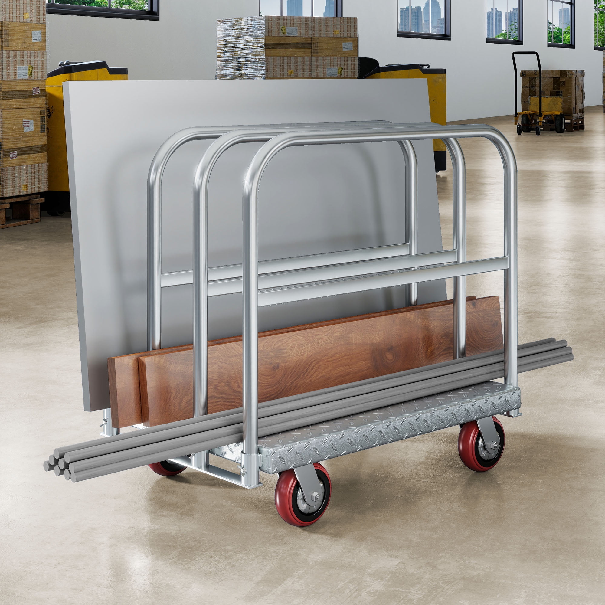 Uforic 2-in-1 Heavy-Duty Platform Truck, 2200 lbs Capacity, Steel Panel with 4 Side Rails and 5" Rubber Swivel Wheels