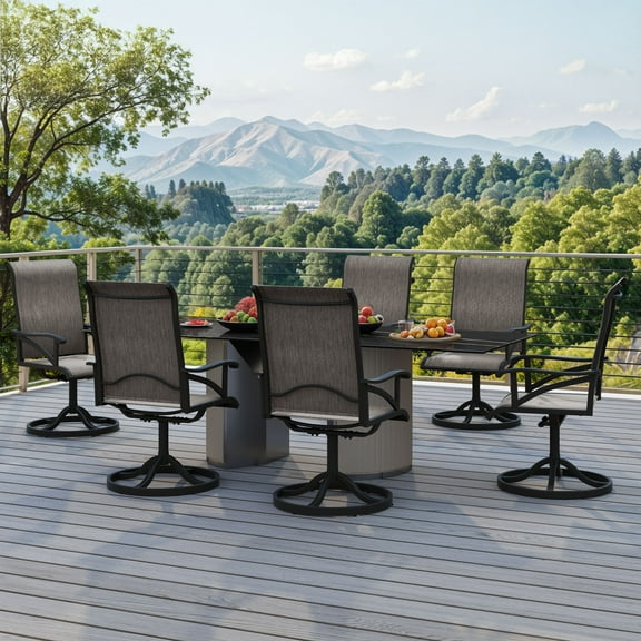 Uforic 2 pcs 360 Swivel Chairs, Outdoor Dining Chairs, Set of 2 Dining Chairs, Ideal for Patio, Garden, Backyard, and Porch, All-weather Material, Breathable Textilene Fabric, Brown