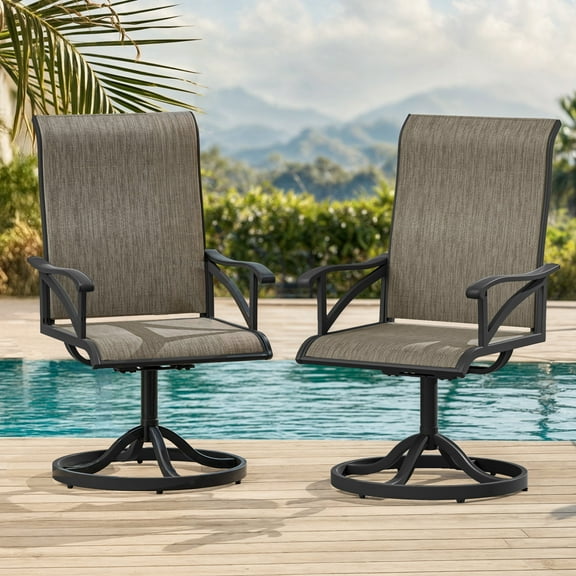 Uforic 2 pcs 360° Swivel Chairs, Outdoor Dining Chairs, Set of 2 Dining Chairs, Ideal for Patio, Garden, Backyard, and Porch, All-weather Material, Breathable Textilene Fabric, Brown