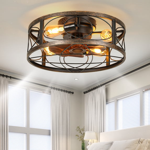 Uforic 20 Inch Caged Ceiling Fan with Light and Remote, Rustic ...