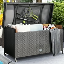 Uforic 200 Gallon Outdoor Wicker Storage Box, Large Rattan Deck Box,Waterproof Storage Box with Aluminum Frame,Black