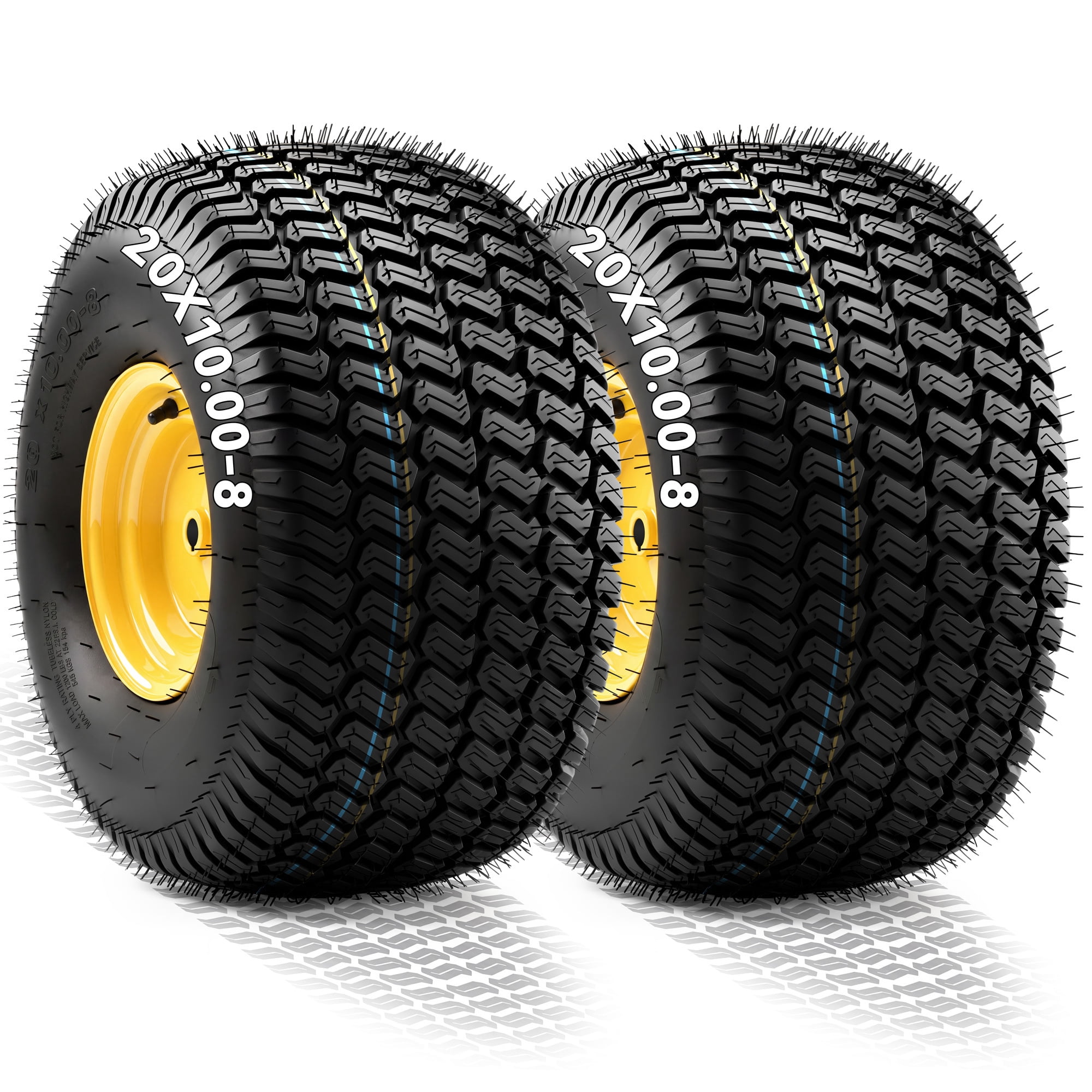 Uforic 20x10.00-8 Lawn Mower Tire & Wheel Assembly, 4 Ply Tubeless Front Replacement Tires, 3/4" Bore, 3/16" Keyway, 1200 LBS Load Capacity for Riding Lawn Tractors & Garden Vehicles, Set of 2