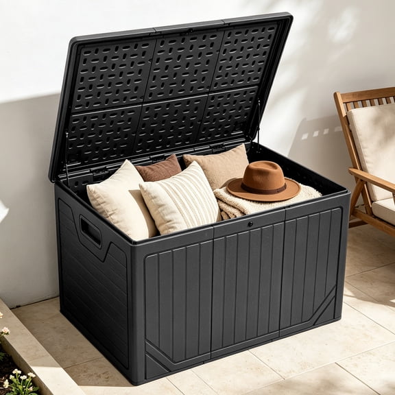 Uforic 230 Gallon Extra Large Resin Deck Box, Lockable Waterproof Outdoor Storage Bin, Weatherproof Patio Container for Patio Cushions, Garden Tools and Pool Supplies, Black