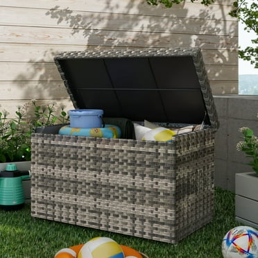 Uforic 230 Gallon Large Wicker Deck Box,Waterproof Outdoor Toy Storage Boxes - Gray