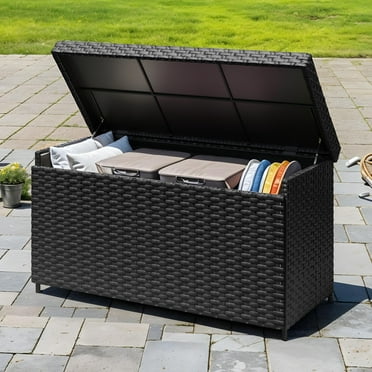 Uforic 230 Gallon Large Wicker Patio Deck Boxes,Waterproof Outdoor Toy Storage Boxes - Black