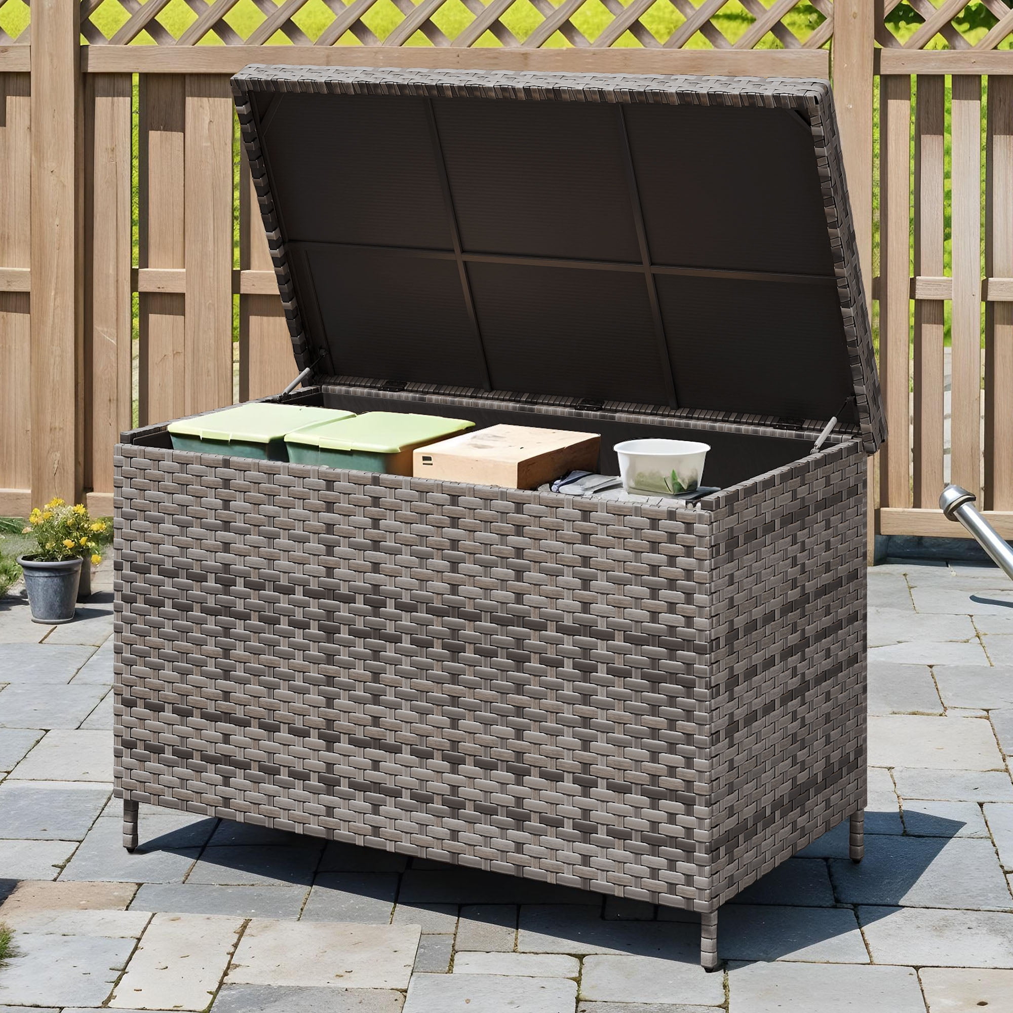 Uforic 230 Gallon Large Wicker Patio Deck Boxes,Waterproof Outdoor Toy ...