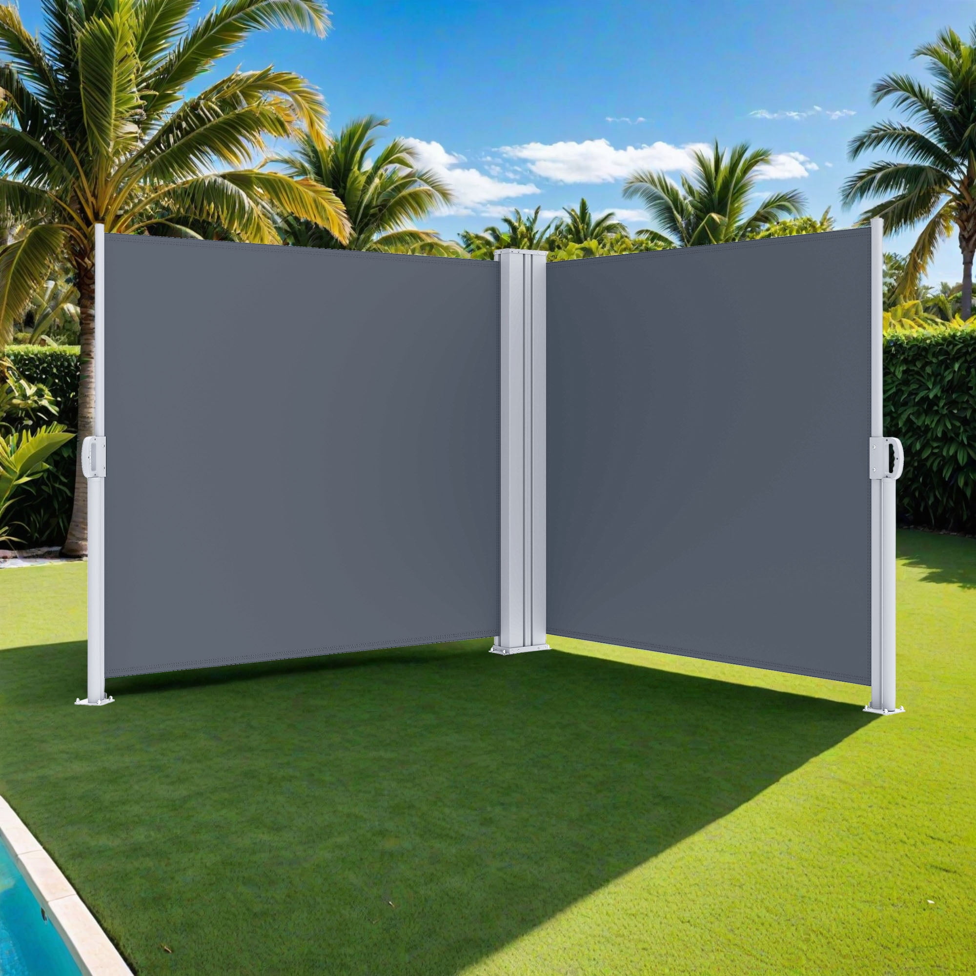 Uforir Double side retractable awning, waterproof and UV protection, for garden, pool, balcony, grey