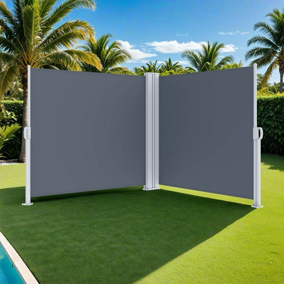 Uforir Double side retractable awning, waterproof and UV protection, for garden, pool, balcony, grey