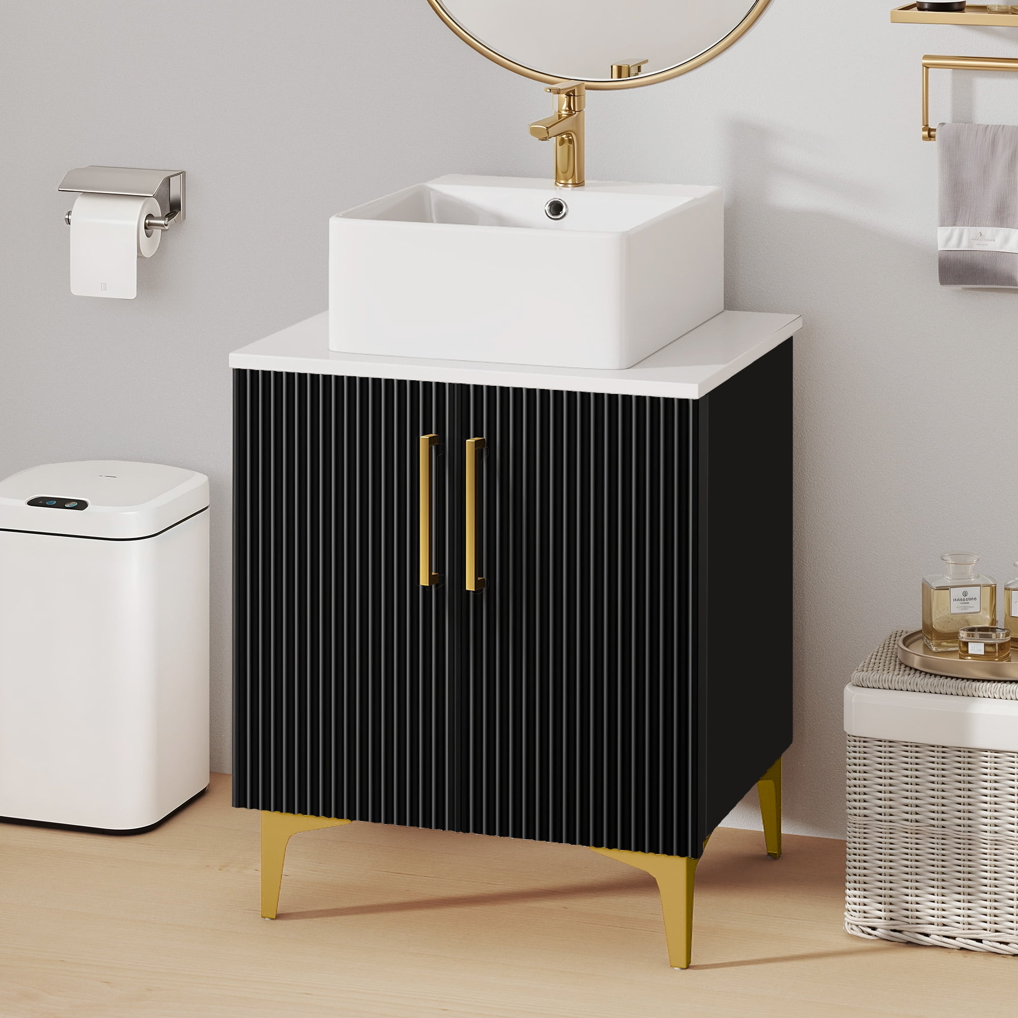 Uforic 24" Bathroom Vanity with Sink Top, Freestanding Bathroom Storage Cabinet with Door, Black