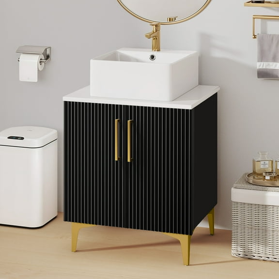 Uforic 24" Bathroom Vanity with Sink Top, Freestanding Bathroom Storage Cabinet with Door, Black