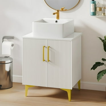 Uforic 24" Bathroom Vanity with Sink Top, Freestanding Bathroom Storage Cabinet with Door, White