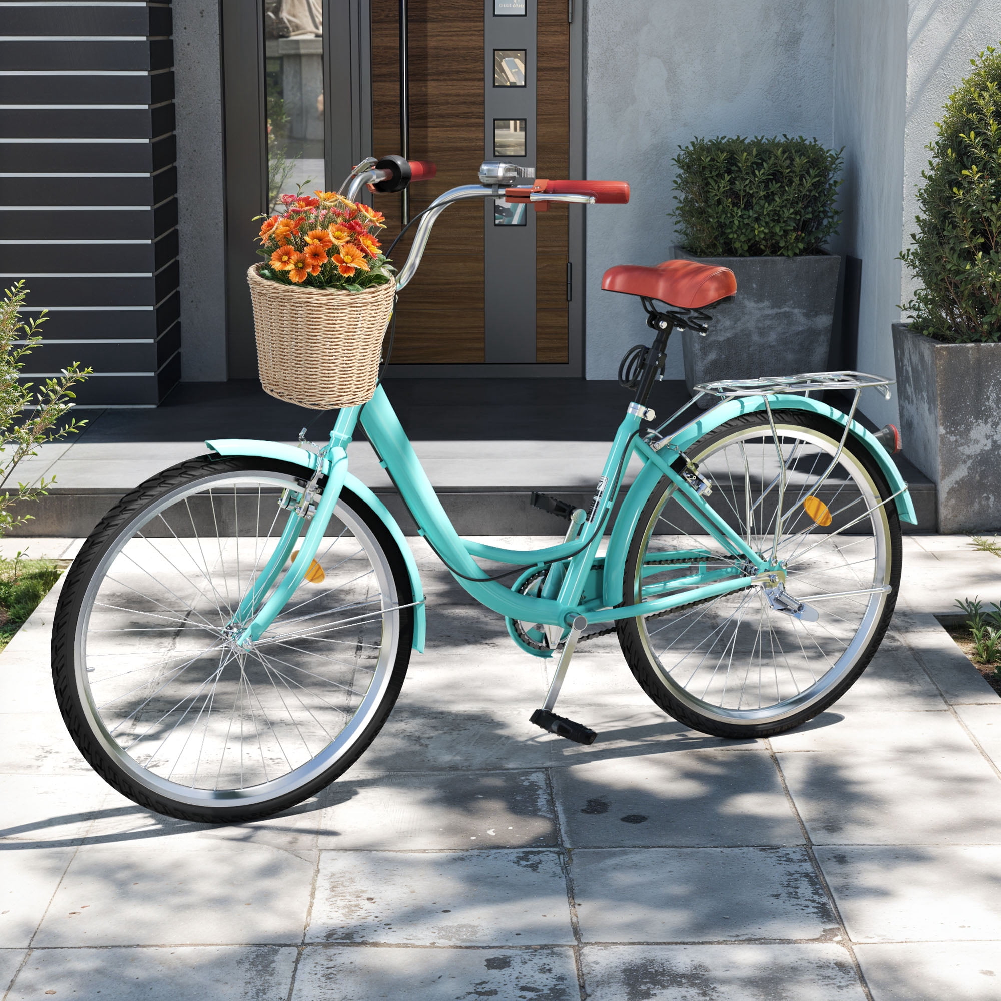Uforic 24" Beach Cruiser Bike for Women, 7-Speed Adjustable Seat Bike Bicycle for Adult City Commuter, Mint Green