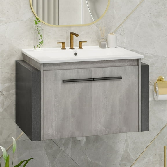 Uforic 24" Floating Bathroom Vanity, Modern Wall Mount Bathroom Vanity with Sink Combo, Gray