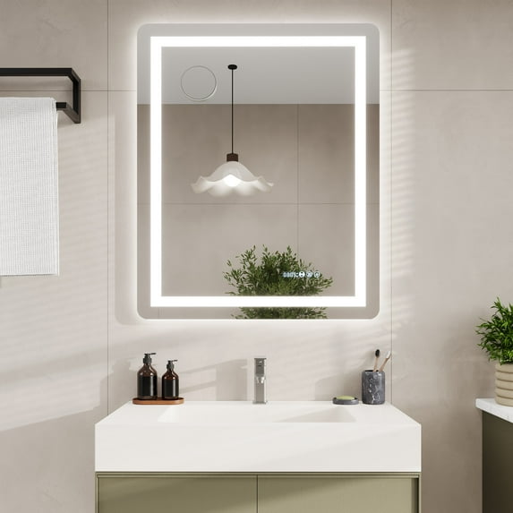 Uforic 24"X32" LED Bathroom Mirror with Front Light and Backlit,3 Colors Dimmable Adjustable LED Wall Mounted Mirror, Horizontal