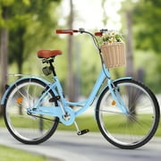 Uforic 26" Beach Cruiser Bike for Adults – Single-Speed, Adjustable Seat in Light Blue
