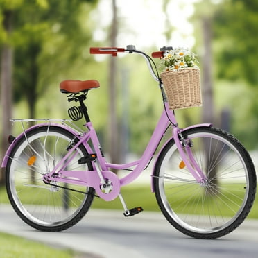 Uforic 26" Beach Cruiser Bike for Adults, Single Speed, Adjustable Seat in Light Purple