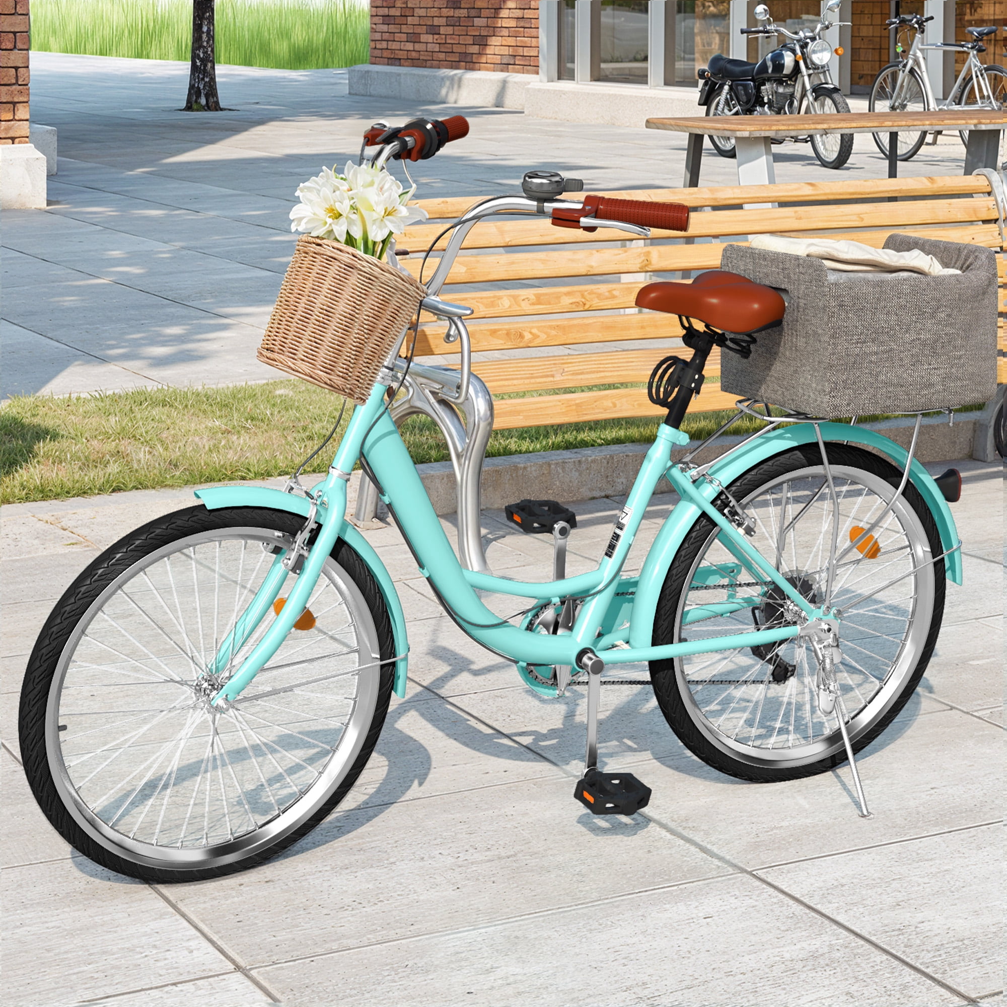 Uforic 26" Beach Cruiser Bike for Women, 7-Speed Adjustable Seat Bike Bicycle for Adult City Commuter, Blue