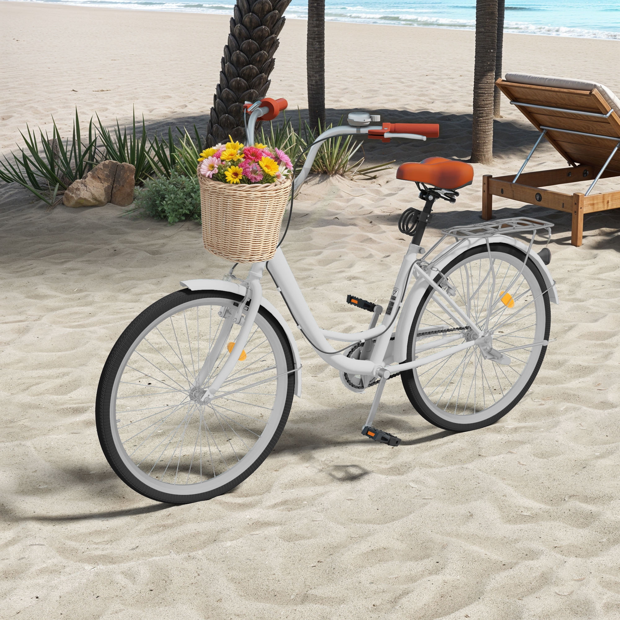 Uforic Women's 26" Beach Cruiser Bike, 7-Speed Adjustable, White