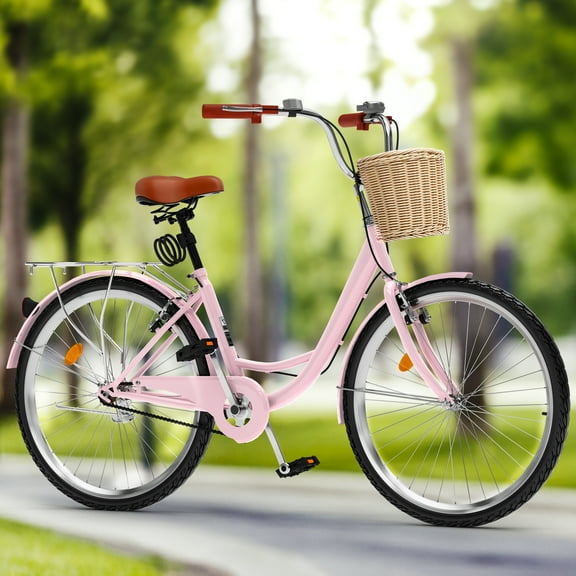 Uforic 26'' Beach Cruiser Bike for Adults - 1-Speed Commuter Bicycle, Adjustable Comfort Seat in Fresh Pink - Easy-Ride Design