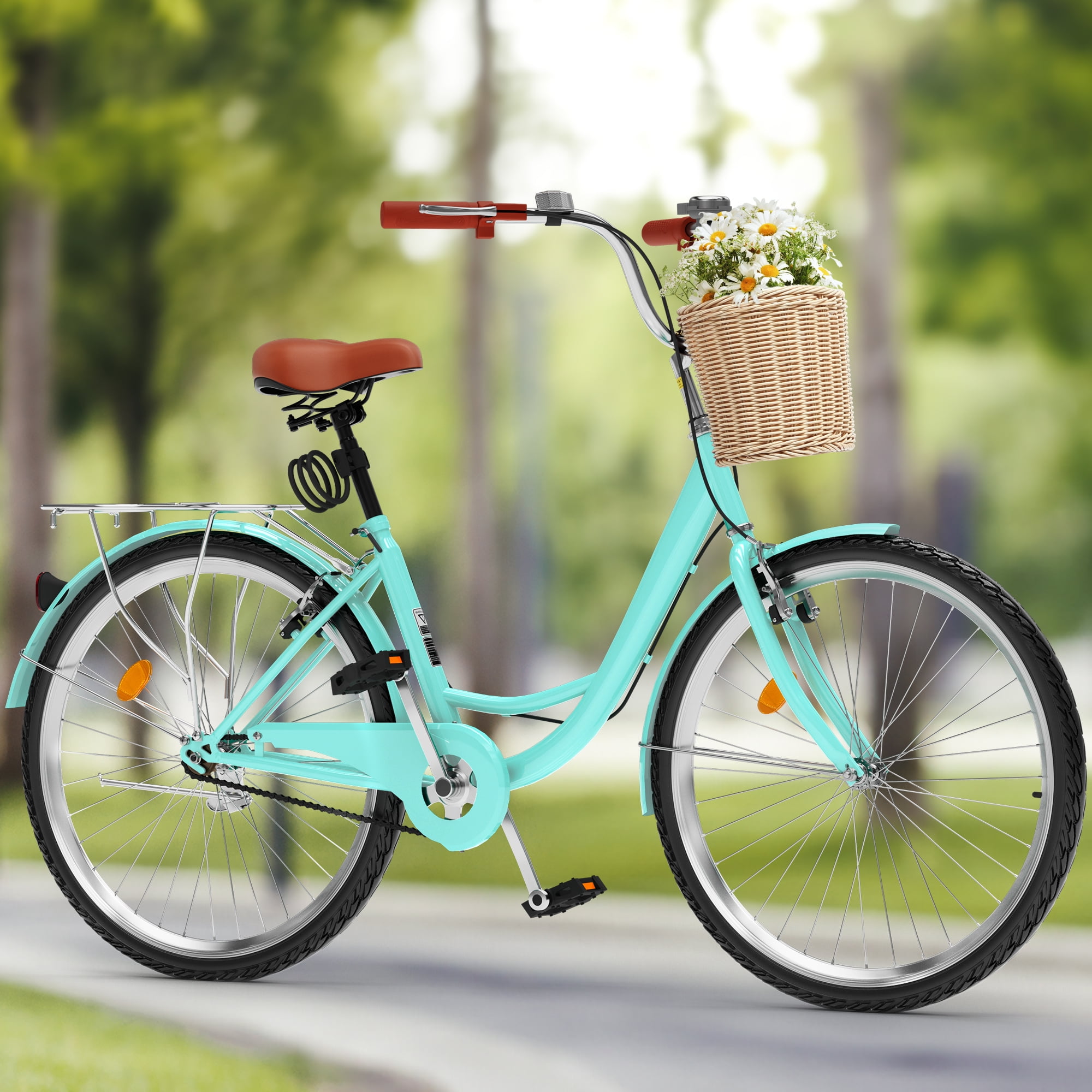 Uforic 26" Beach Cruiser Bike for Adults  – Single Speed, Adjustable Seat in Mint Green