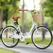 Uforic 26 Inch Beach Cruiser Bike for Women - 1 Speed Commute Bike for Adults - Womens Bicycle with Adjustable Seat in White