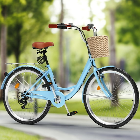 Uforic 26 inch 7 Speed Beach Cruiser Bike with Adjustable Seat for Women for Adults, Light Blue