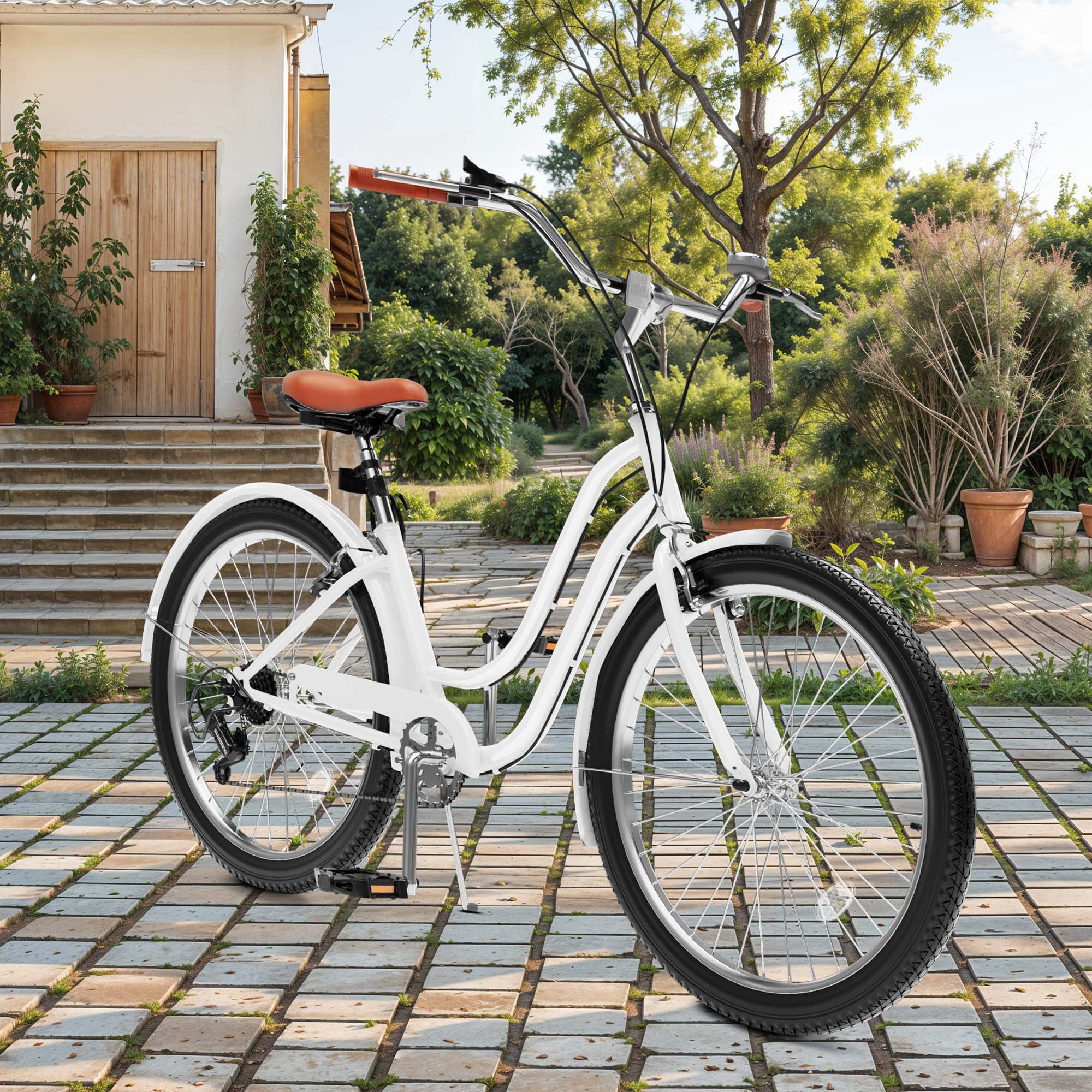 Uforic 26 Inch Beach Cruiser Bike with 7-Speed, Wide Tires