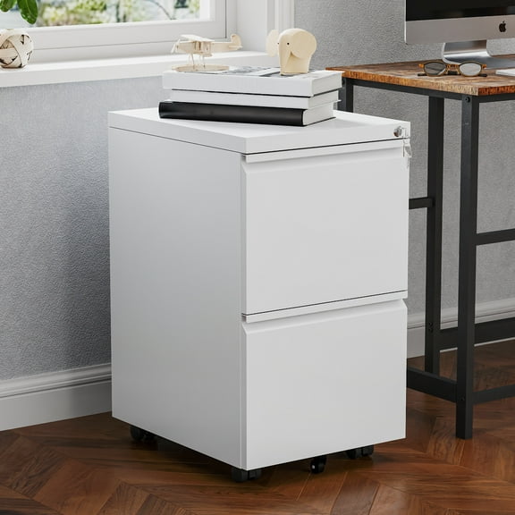 Uforic 26" Mobile Metal Filing Cabinet - 2-Drawer with Lock, Full Extension & 360° Casters for Legal/Letter Files