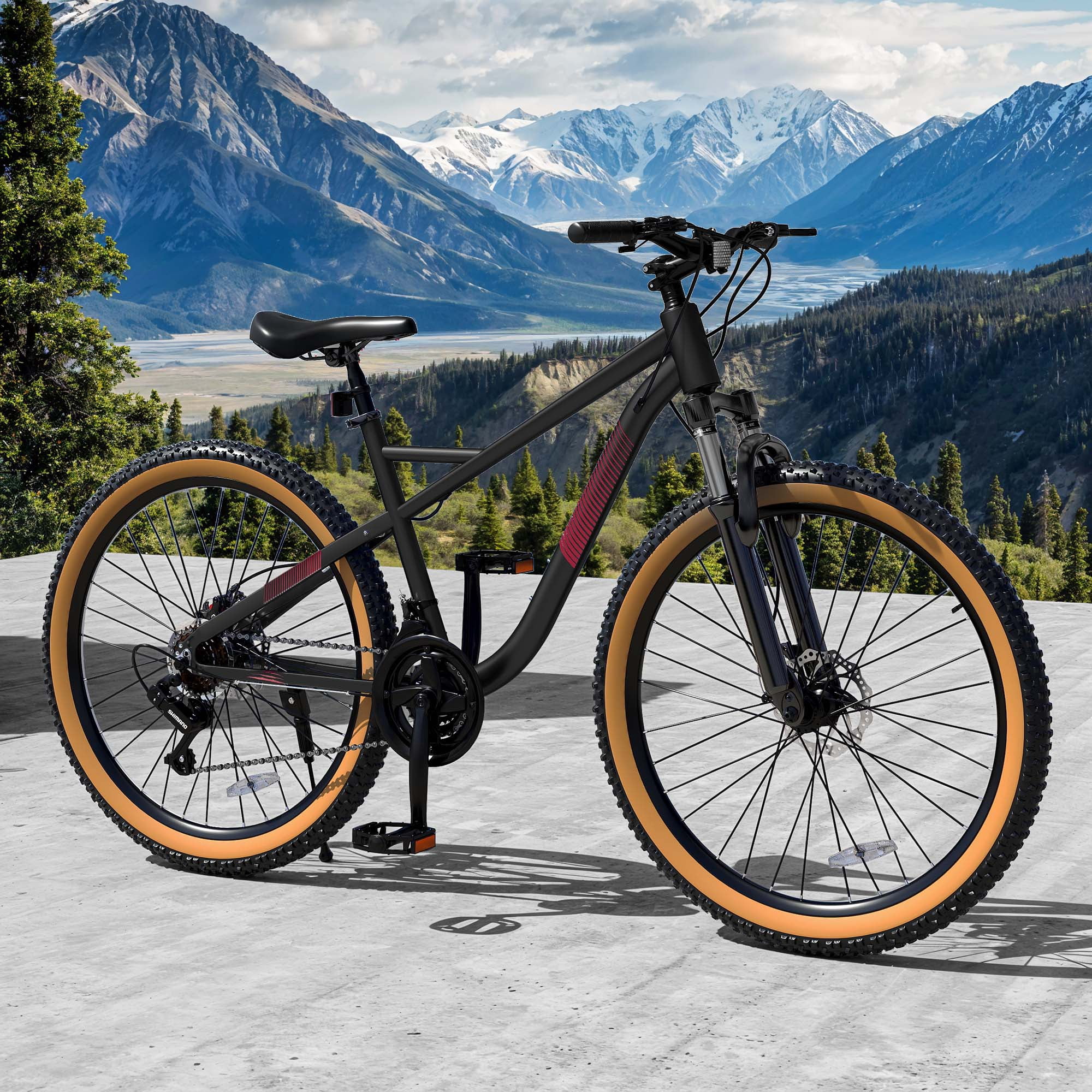 Uforic 26" Mountain Bike, 21-Speed, Dual Disc Brakes, Front Suspension, Aluminum Frame for Adults, Black