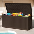 thumbnail image 1 of Uforic 260 Gallon Extra Large Outdoor Deck Box, Double-Wall Resin Storage Box with Flexible Divider, Lockable,‎ Weatherproof, Brown, 1 of 9