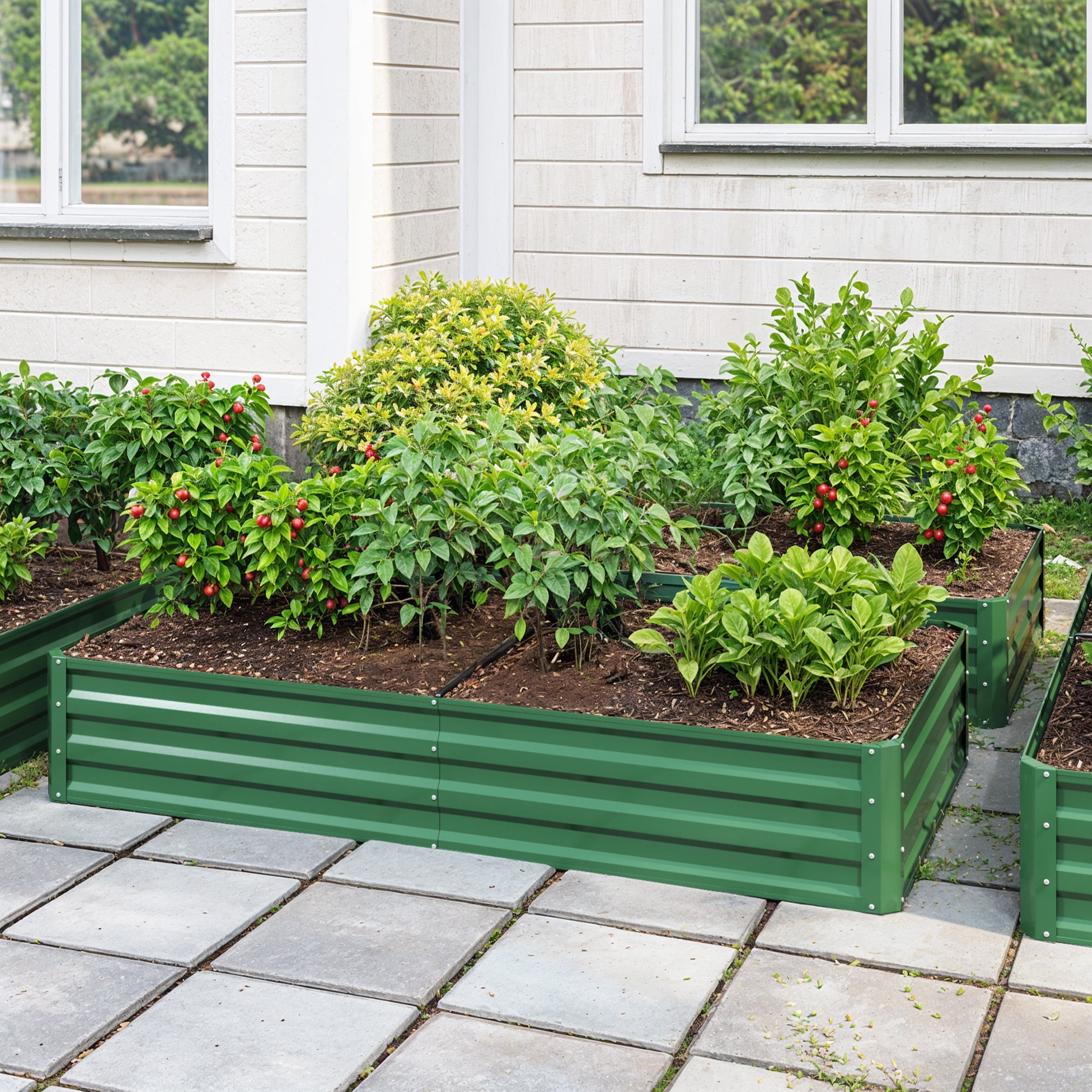 Uforic 2PCS 6X3X1FT Galvanized Metal Raised Garden Bed Kit with Gardening Gloves, Outdoor Large Planter Box for Vegetables Flowers Herbs Fruits, Green