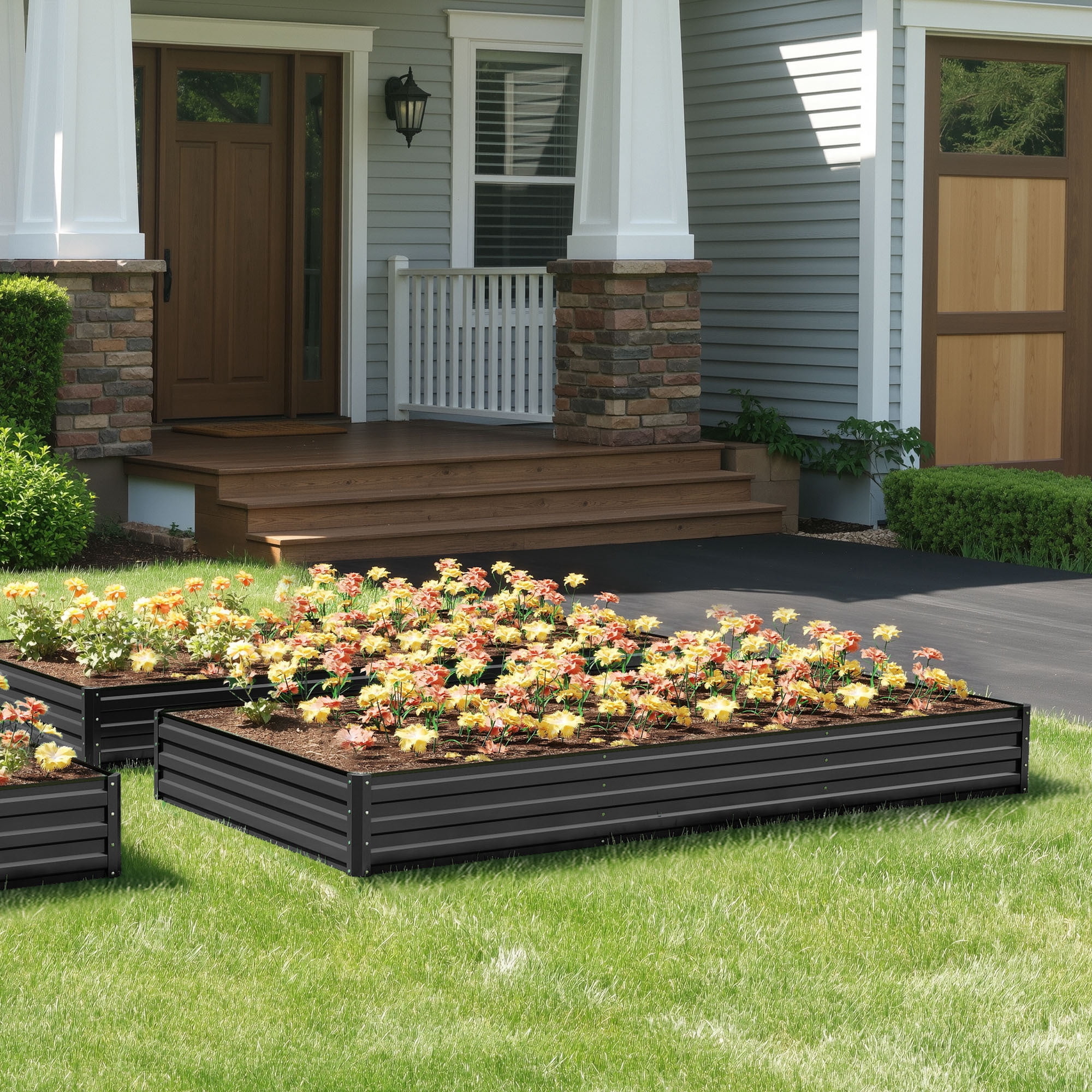 Uforic 2PCS 8X4X1FT Galvanized Metal Raised Garden Bed Kit with Safety Rubber & Gardening Gloves, Outdoor Large Planter Box for Vegetables Flowers Herbs Fruits, Black