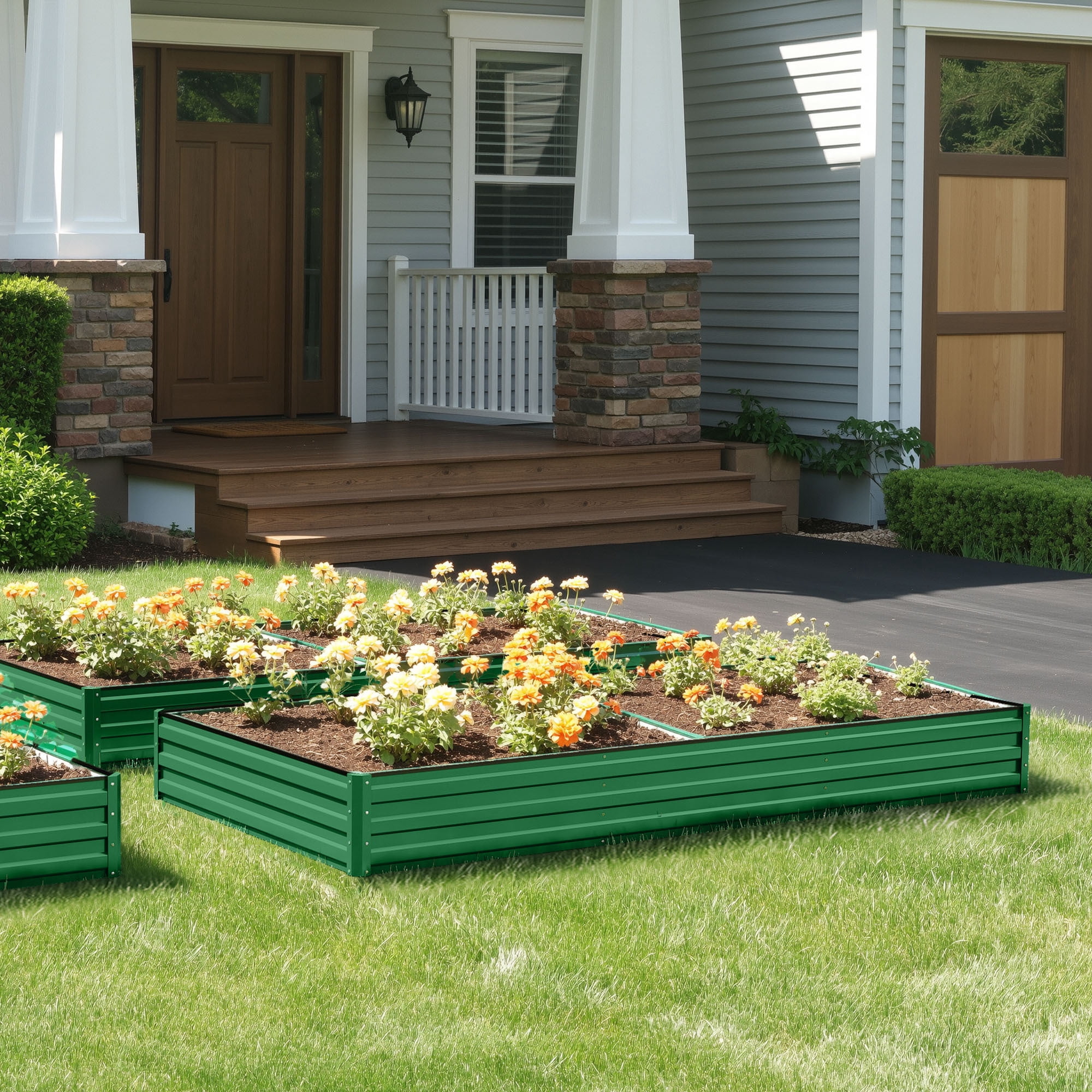 Uforic 2PCS 8X4X1FT Galvanized Raised Garden Bed Kit with Gardening Gloves, Safety Rubber & Support Rod, Outdoor Large Metal Planter Box for Plants Vegetables Flowers, Green