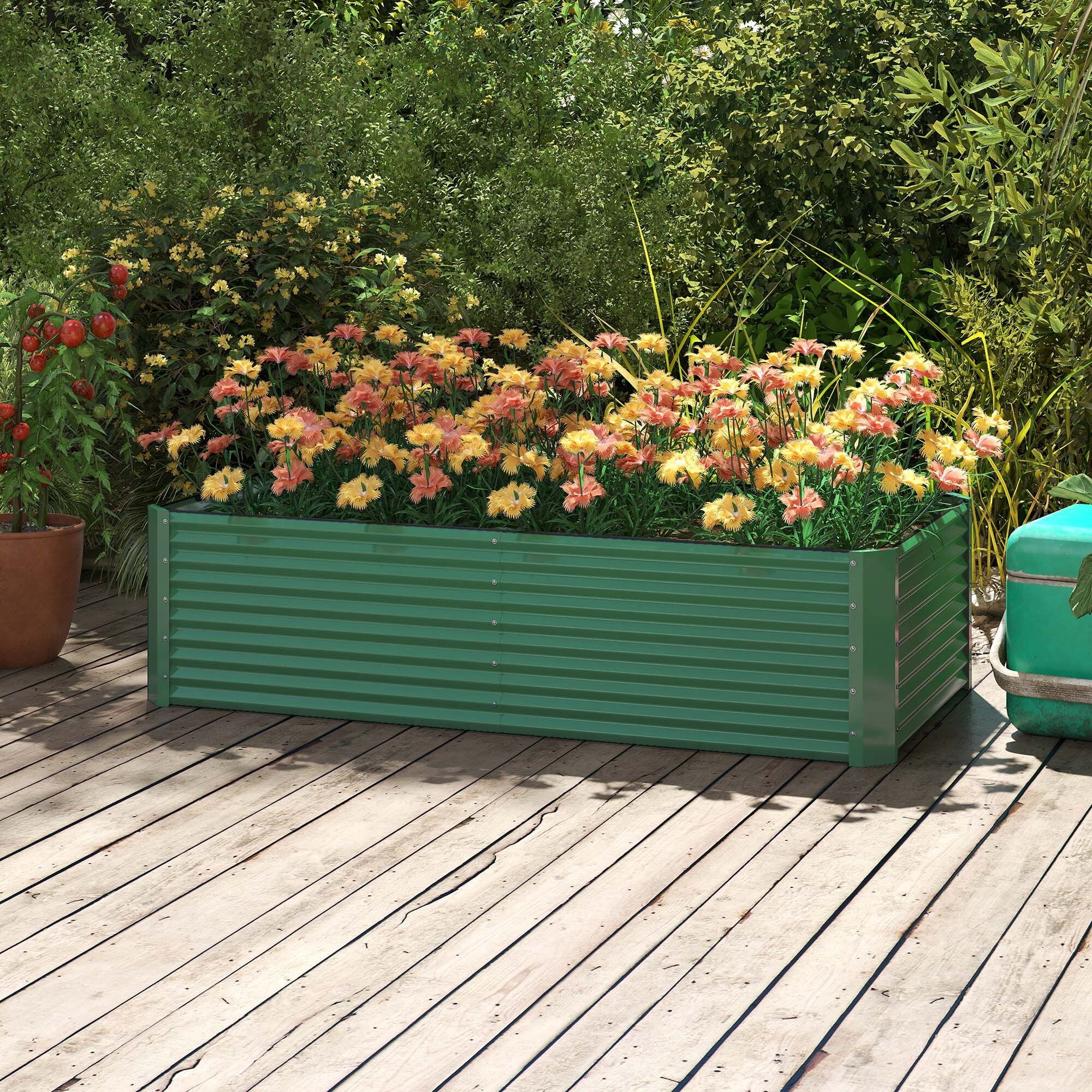 Uforic 2PCS 8X4X2FT Galvanized Metal Raised Garden Bed with Gardening Gloves, Ground Nails, Support Rod & Safety Rubber, Outdoor Above Ground Planter for Plants Vegetables Flowers, Green