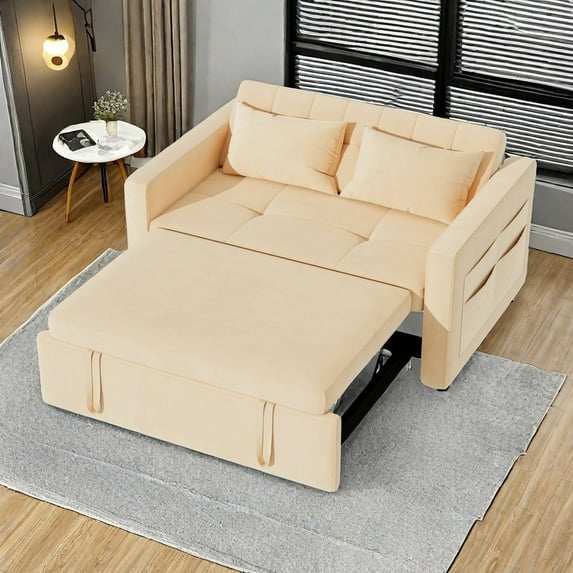 Uforic 3 in 1 Convertible Pull Out Sofa Bed, 55" Modern, Detachable Arm Pockets, Velvet Loveseat Sleeper