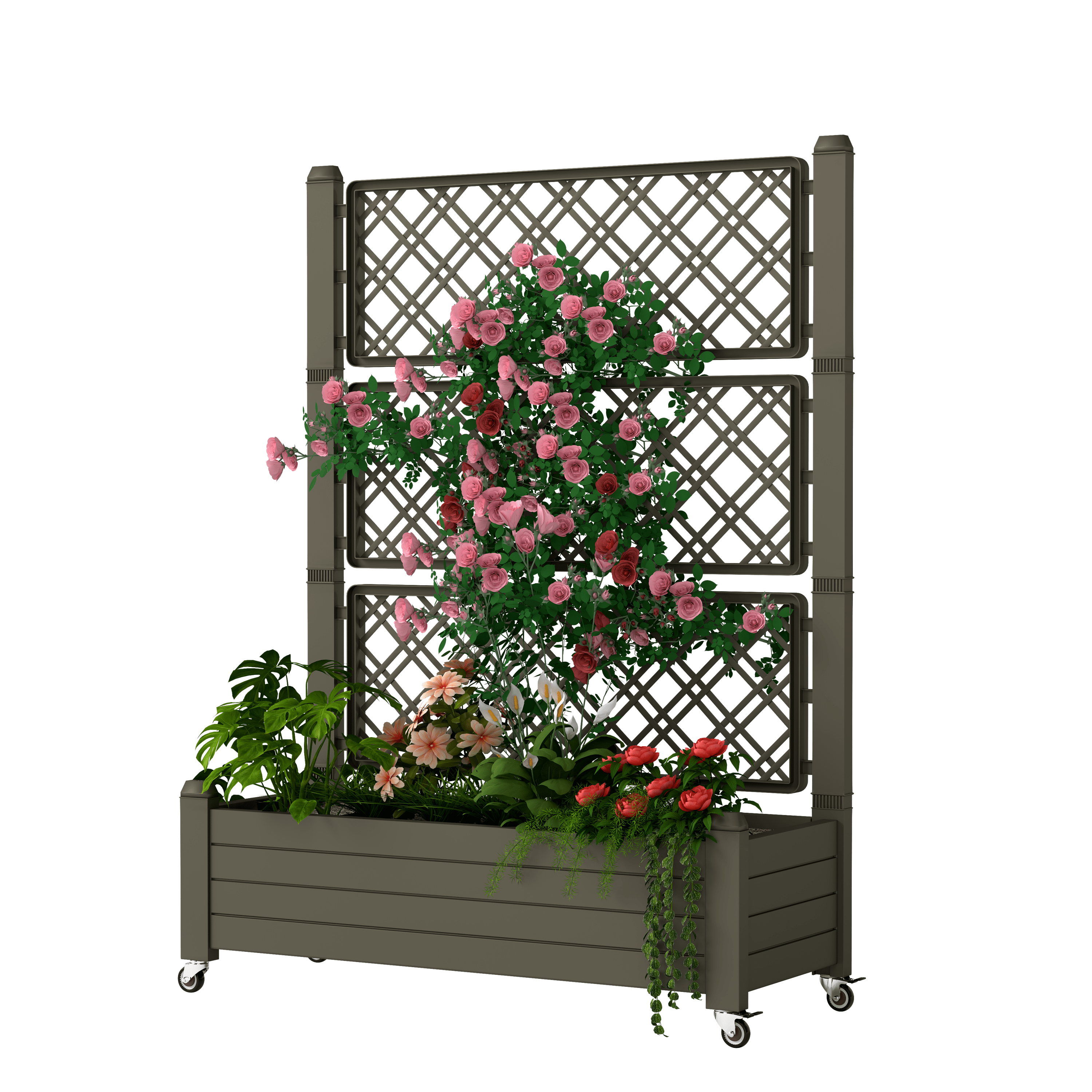 Uforic 3.6 x 1.5 x 5 FT Raised Garden Bed with Trellis, Large Outdoor Planter Box on Wheels for Patio, Light-Brown for Climbing Plants Vegetables