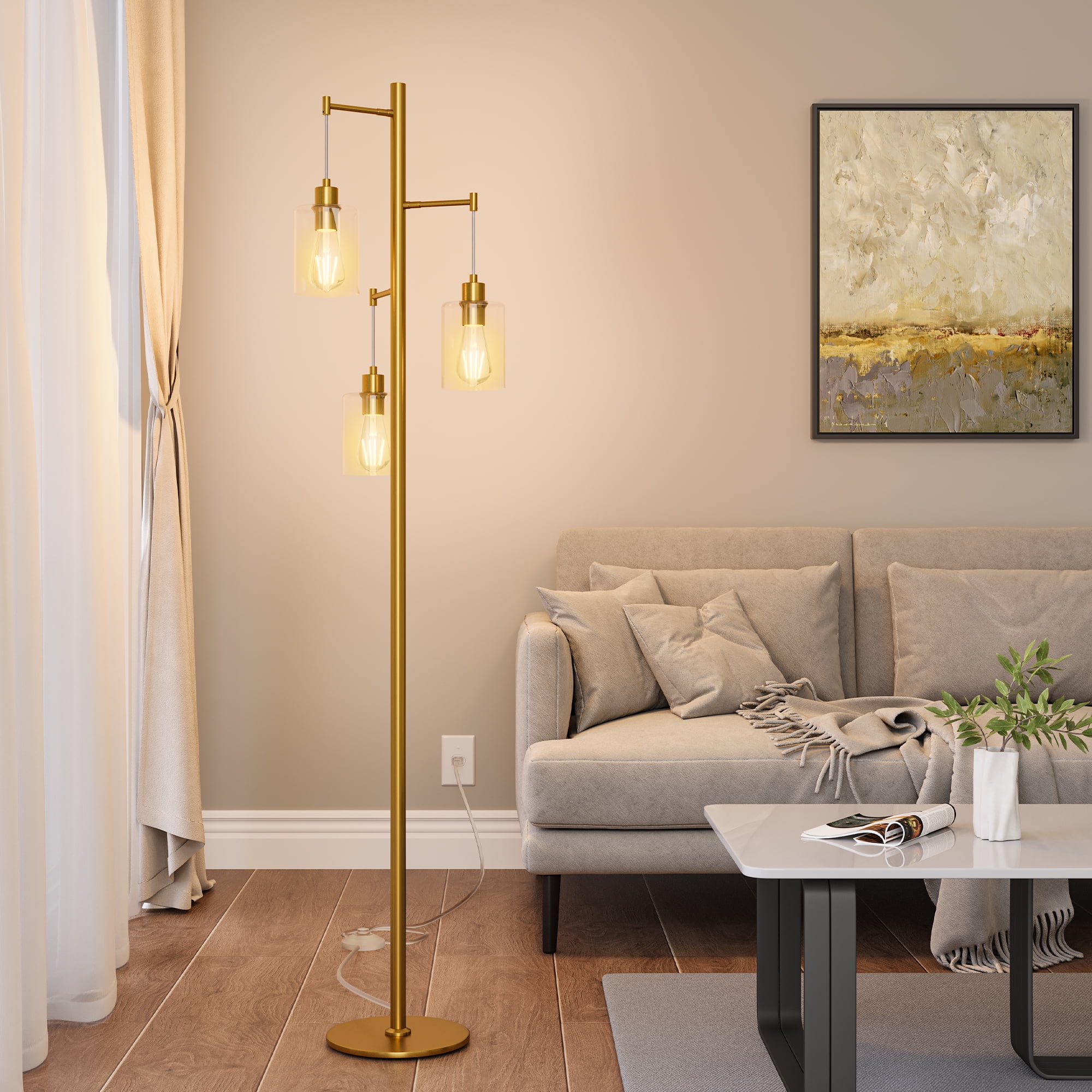 Uforic 3-Light Modern Standing Lamp, Industrial Farmhouse Elegance