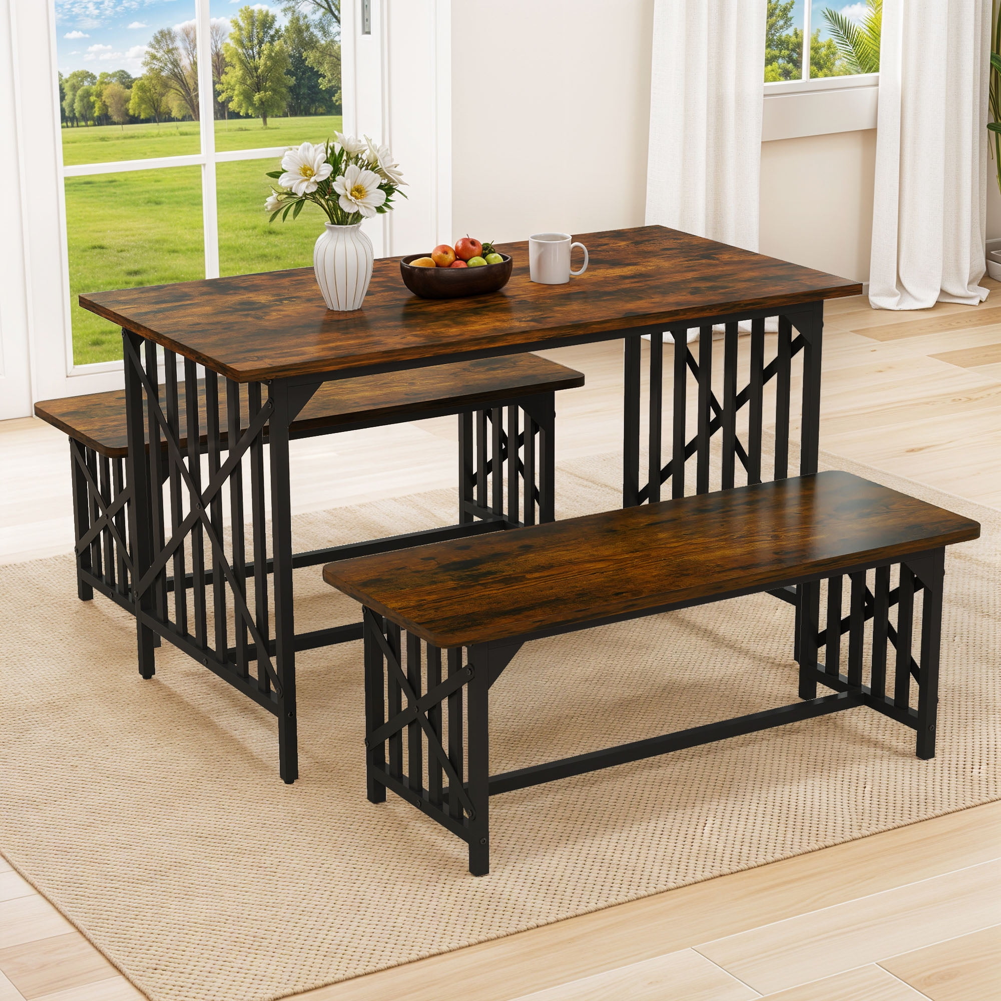 Uforic 3-Piece Dining Table Set for 4 People, Industrial Kitchen Table ...