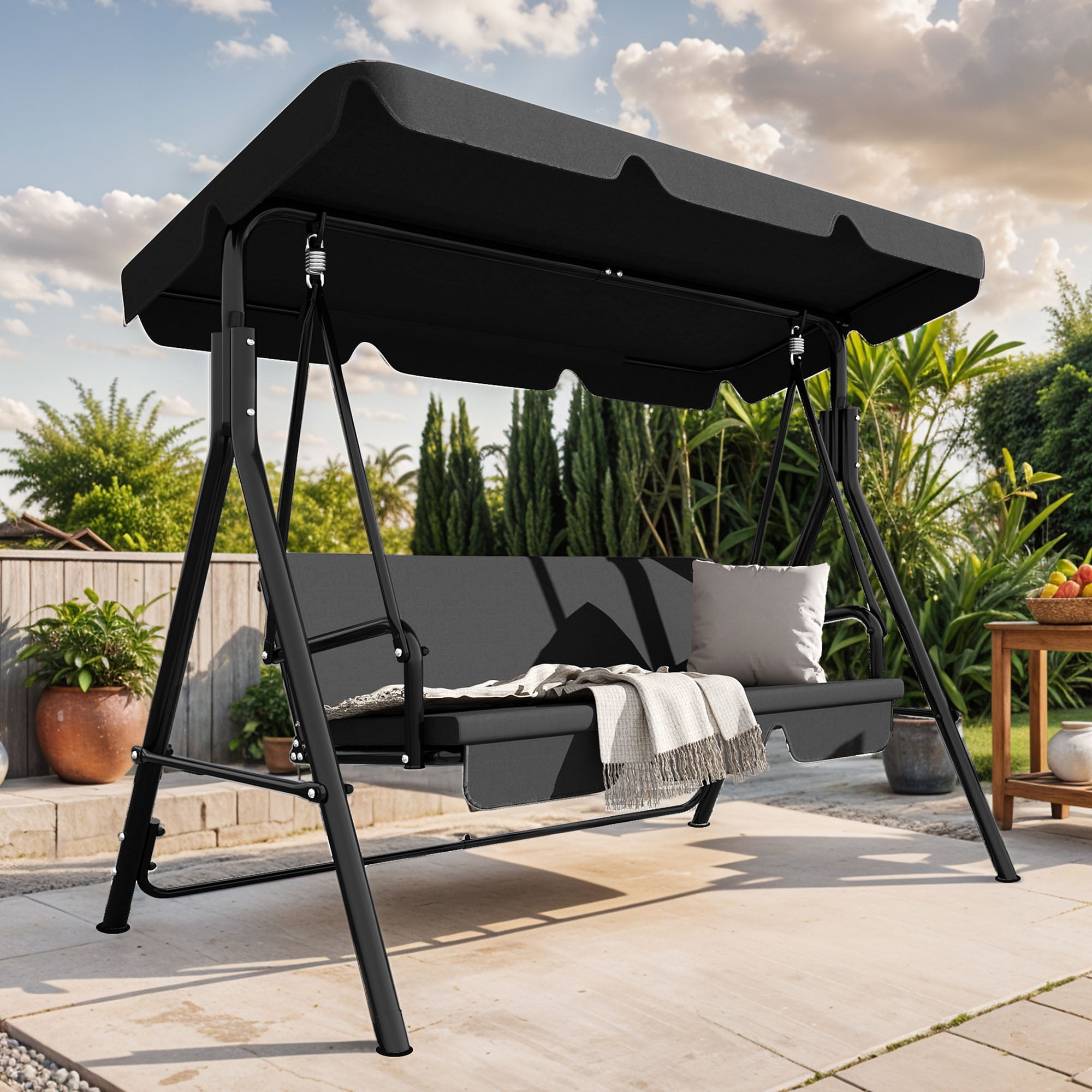 Uforic 3-Person Outdoor Porch Swing with Stand, Canopy, Cushion