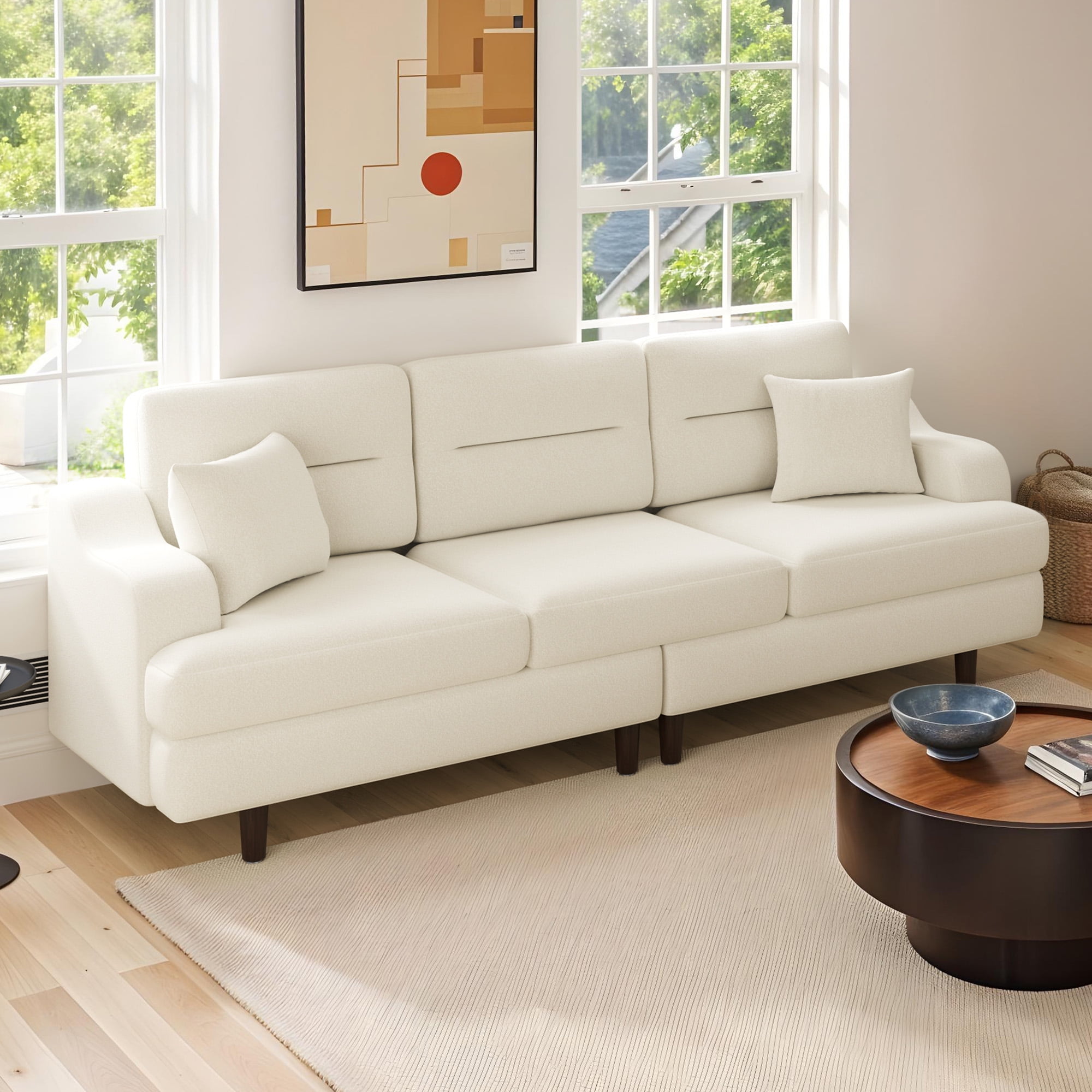 Uforic 3 Seater Sofa Couch, Deep Seats Comfy Sectional Sofa with Armrest for Living Room, Home Office, Beige