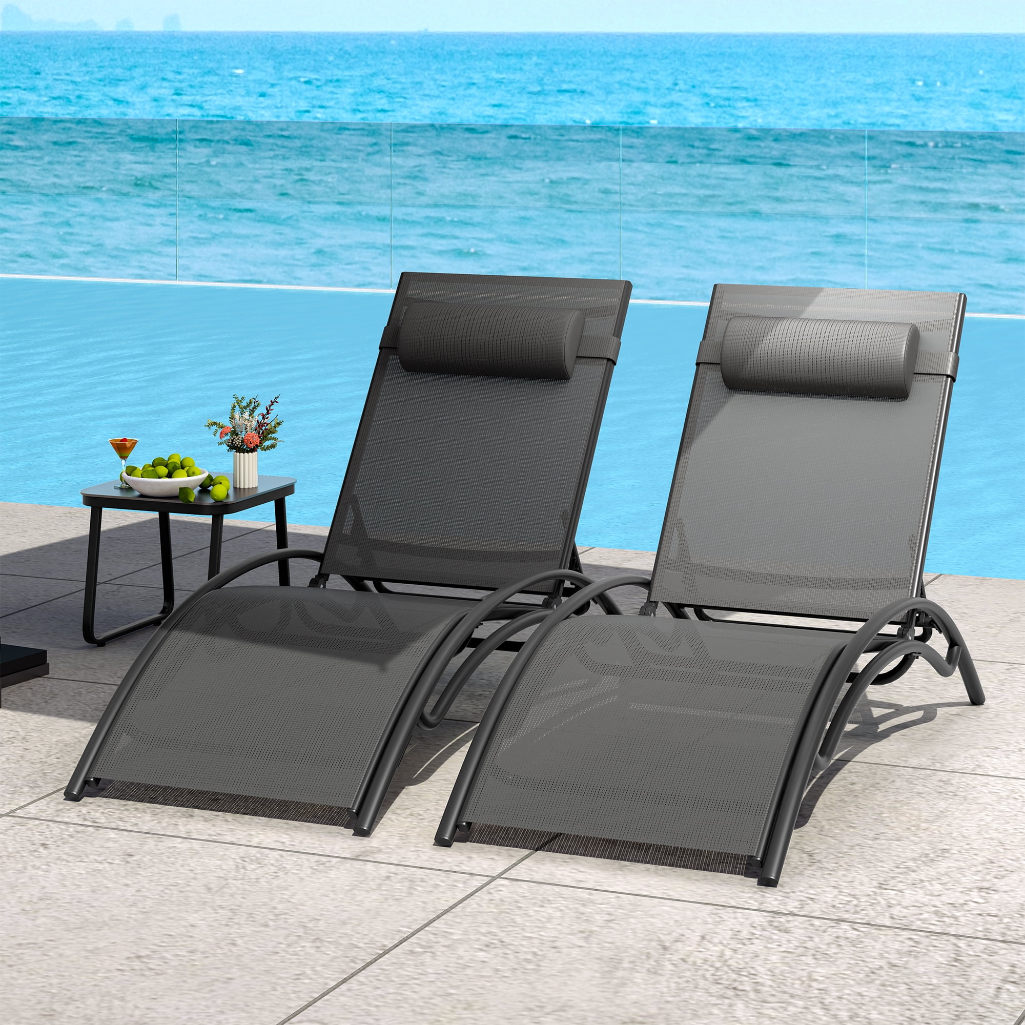 Uforic 3 Set Folding Lounge Chair,Outdoor Reclining Chair,Chaise Lounge Chair for Pool Beach Patio