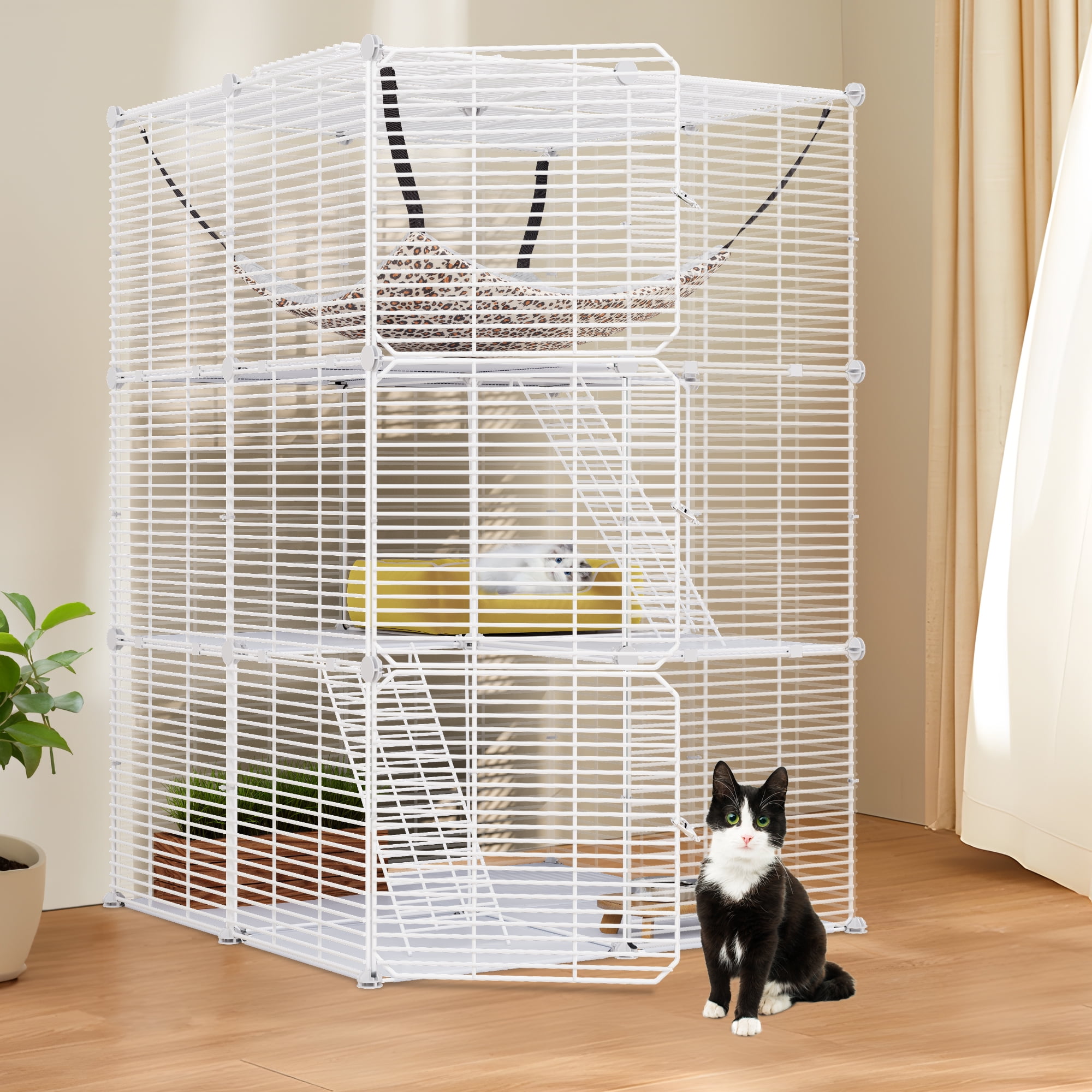 Uforic 3-Tier Indoor Cat Cage with Extra Large Hammock for 1-2