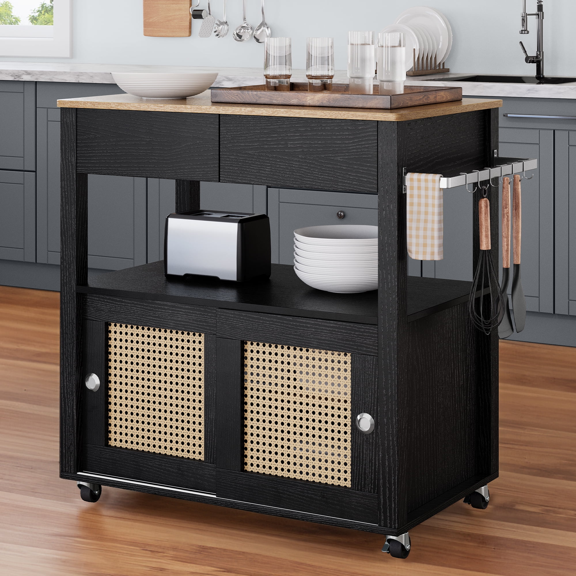 Ffe Carts Uforic 3 Tier Kitchen Island Carts on Wheels with Storage,with Large ...